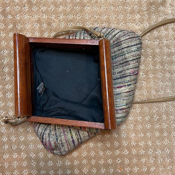 Saddle River Metallic Woven Wood Clutch 80's Y2K Moonlighting 90’s Unique - Picture 11 of 16